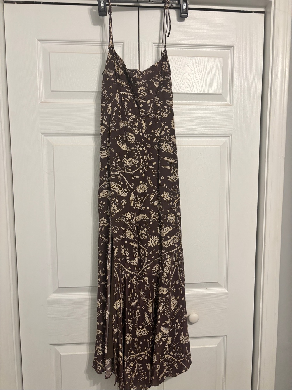 Brown Floral Slip Dress with Cream Print